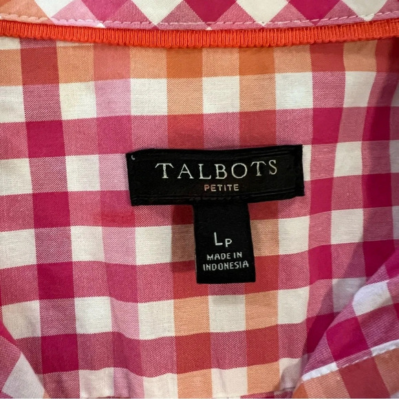 Talbots Button Up Shirt Pink Orange Gingham Check Long Sleeve Size Petite Large - Picture 4 of 10